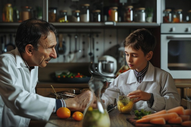 Teacher and student having nutrition lesson