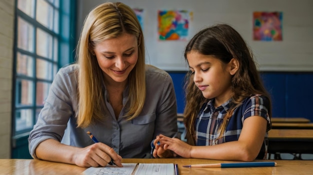 Photo teacher and student learning together