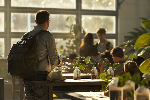 Teacher and students in environmental science clas