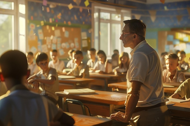 Teacher and students in language class