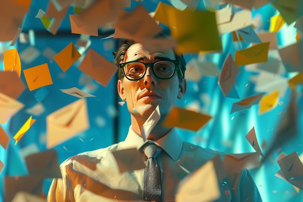 Teacher surrounded by thank you notes from student