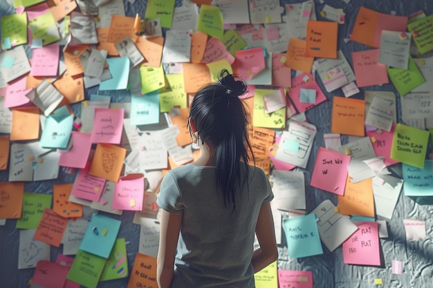 Teacher surrounded by thank you notes from student