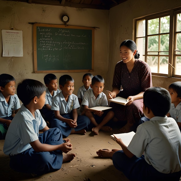 teacher teach to the student in a village school