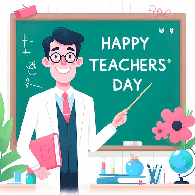 Teacher teaching students Happy teachers day modern vector illustration