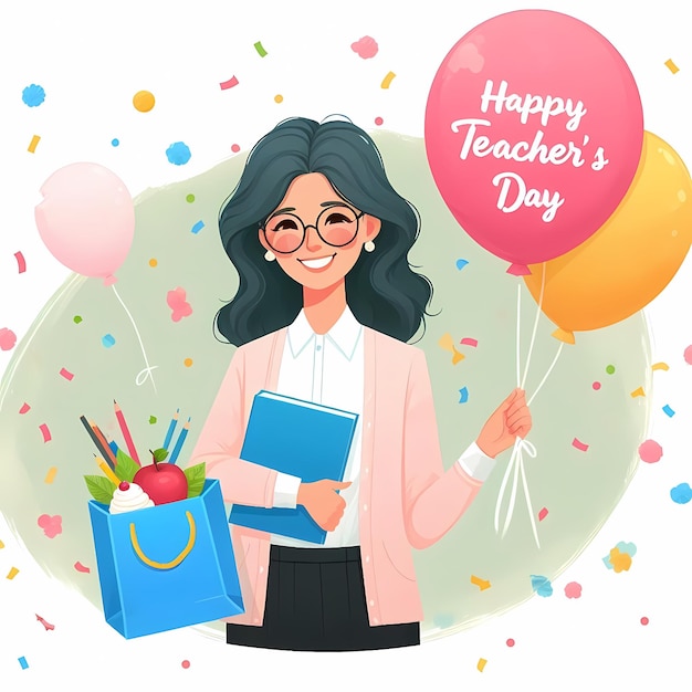 Teacher teaching students Happy teachers day modern vector illustration