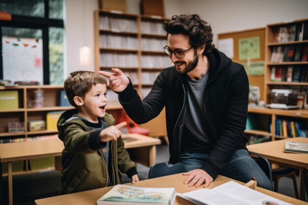 Photo teacher telling story to student education people child