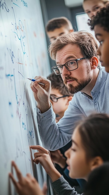 Photo teacher writing complex equation on the board