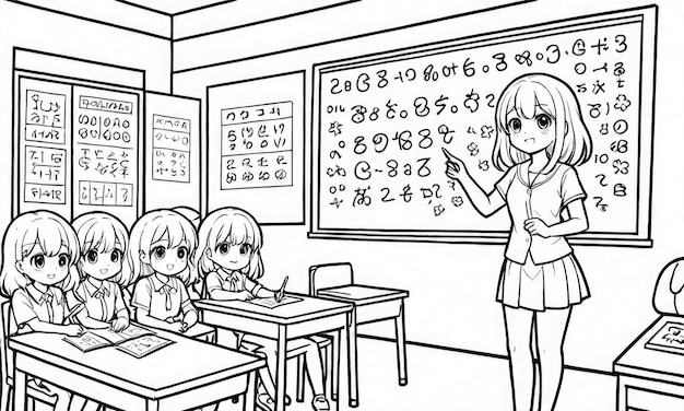 Teachers Day Celebration Coloring Page Depicting Classroom Atmosphere AIGenerated