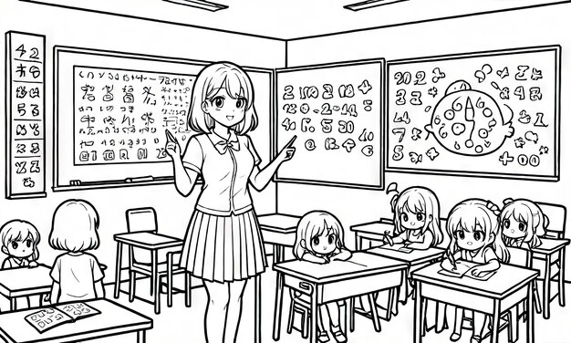 Teachers Day Celebration Coloring Page Depicting Classroom Atmosphere AIGenerated