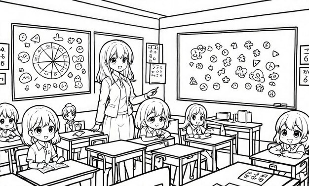 Teachers Day Celebration Coloring Page Depicting Classroom Atmosphere AIGenerated