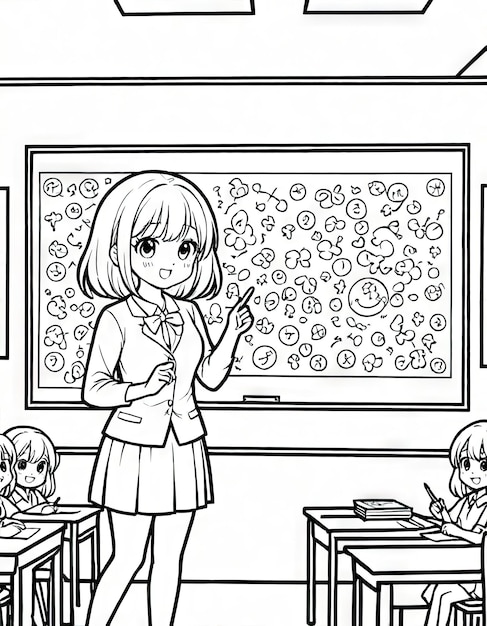 Teachers Day Celebration Coloring Page Depicting Classroom Atmosphere AIGenerated