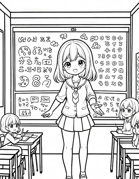 Teachers Day Celebration Coloring Page Depicting Classroom Atmosphere AIGenerated