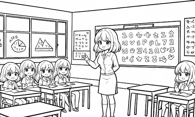 Teachers Day Celebration Coloring Page Depicting Classroom Atmosphere AIGenerated