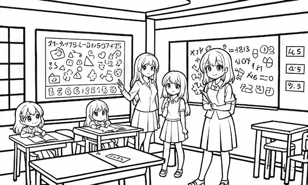 Teachers Day Celebration Coloring Page Depicting Classroom Atmosphere AIGenerated