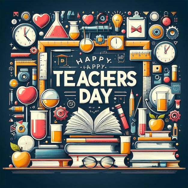 Teachers day concept greetings background with typography and books