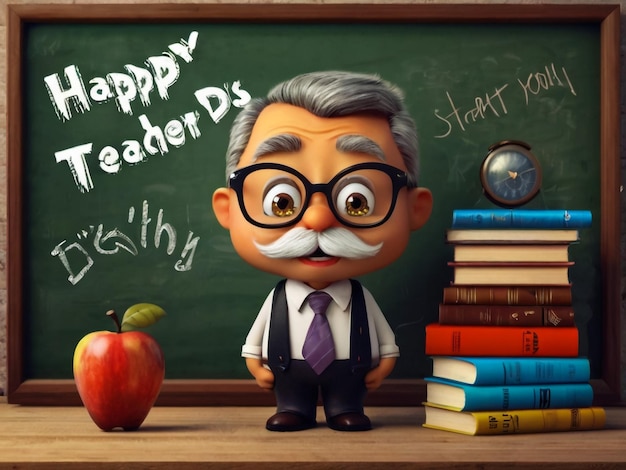 Photo a teachers teacher is standing next to a stack of books