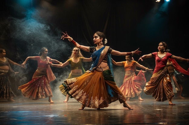 Photo teaching classical dance styles like bharatanatyam generative ai