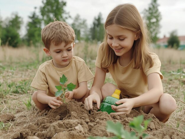 Photo teaching kids about recycling during a nature walk a fun and educational experience for the whole