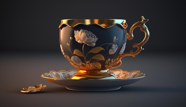 Photo teacup fancy bone china glowing wallpaper ai generated art