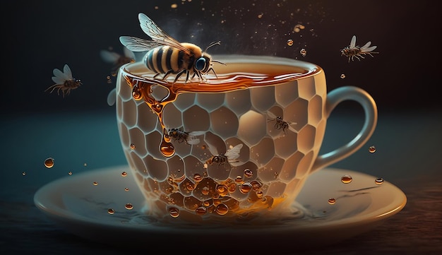 Photo a teacup with a bee on it