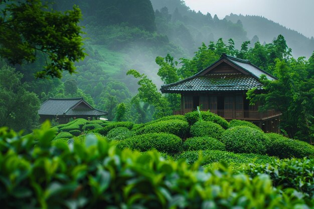 Photo teahouses nestled amidst verdant foliage ar generative ai