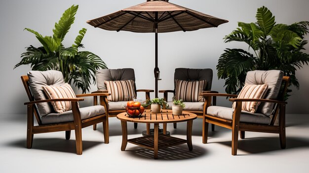 Photo teak garden furniture set isolated in back ground