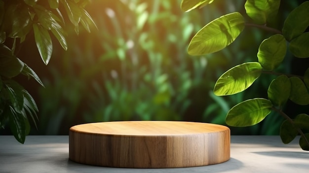 Teak wooden round smooth beautiful grain podium table Generative AI