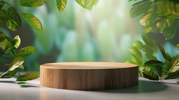 Teak wooden round smooth beautiful grain podium table Generative AI