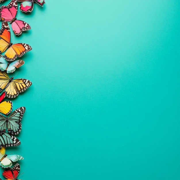 Teal Background with Colorful Butterflies on Left Side