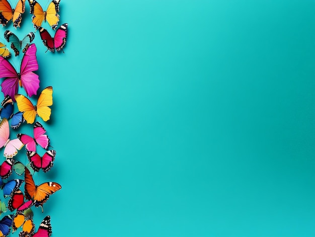 Teal Background with Colorful Butterflies on Left Side