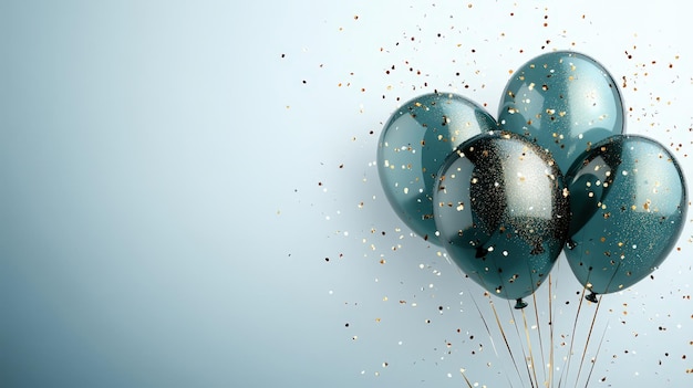 Teal Balloons with Gold Confetti