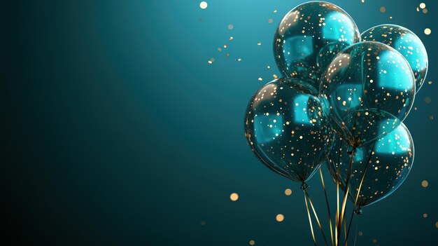 Teal Balloons with Golden Confetti