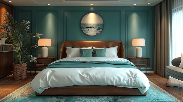 Teal bedroom for video call