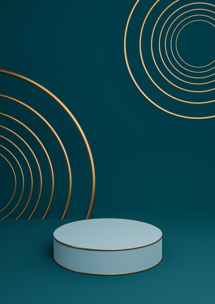 Teal blue 3D minimal product display luxury podium background abstract composition golden line