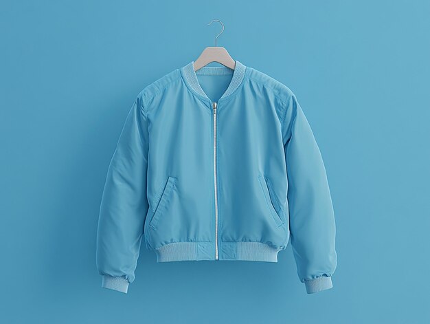 Photo teal bomber jacket mockup on hanger