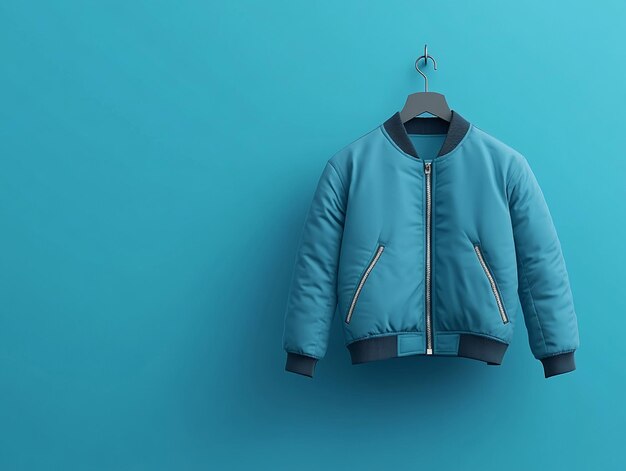 Photo teal bomber jacket mockup on hanger