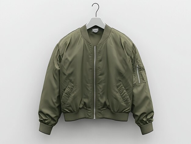 Photo teal bomber jacket mockup on hanger