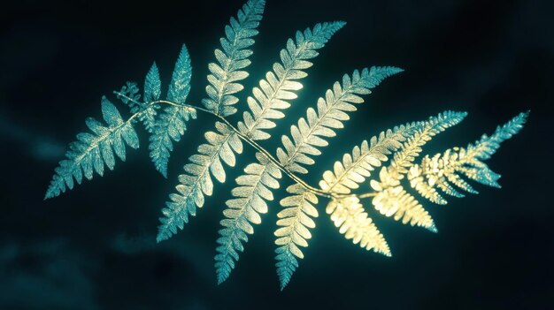 Photo teal and gold fern leaves