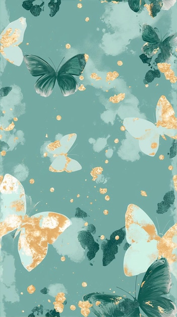 Teal and Mint Green Butterflies Pattern for Phone Wallpaper