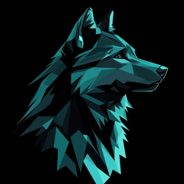 Photo teal polygonal wolf head on black background