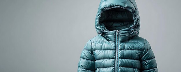 Photo teal puffer jacket with hood fashionable winter wear