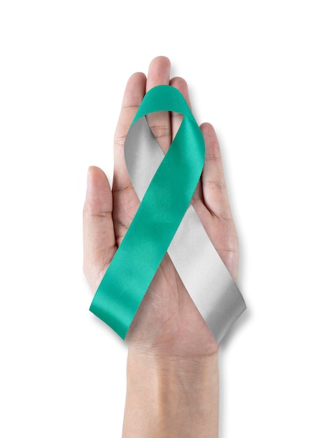 Teal and white ribbon for cervical cancer awareness month in January