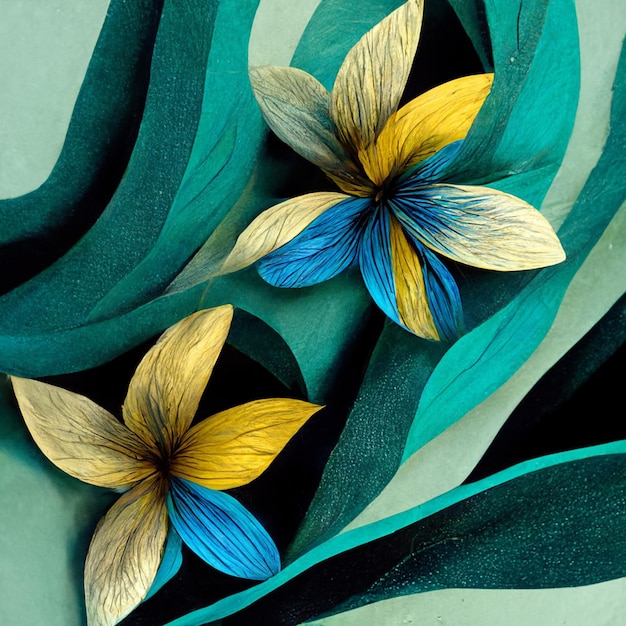 Teal and yellow abstract flower Illustration