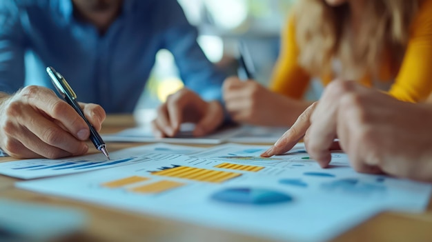 Photo a team of analysts reviews charts and financial data plan next steps in a meeting together