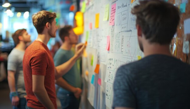 Photo team brainstorming with sticky notes