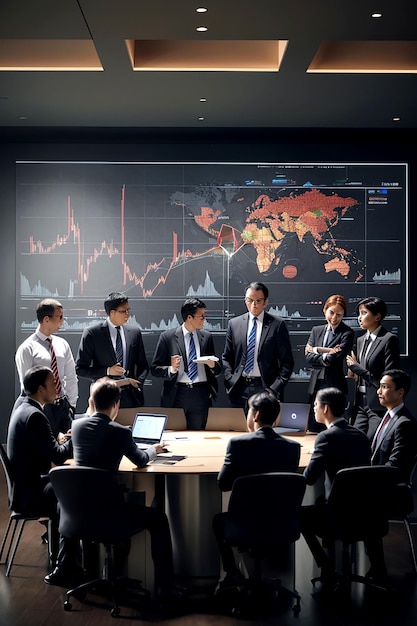 A team of businesspeople in sharp suits and ties gathered around a large tableAigenerated