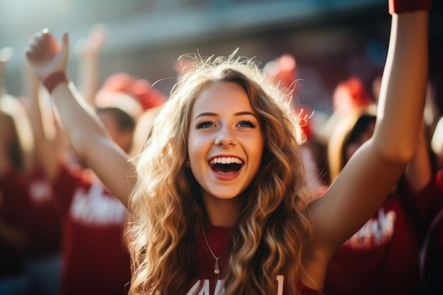 Photo team of cheerleaders at a college sports game beautiful girls support