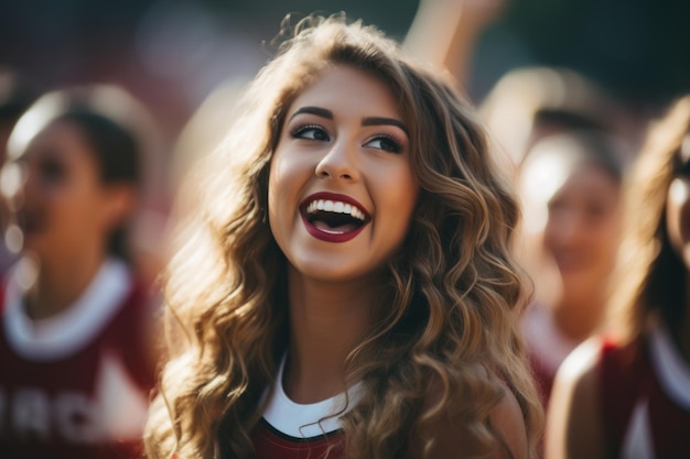 Photo team of cheerleaders at a college sports game beautiful girls support