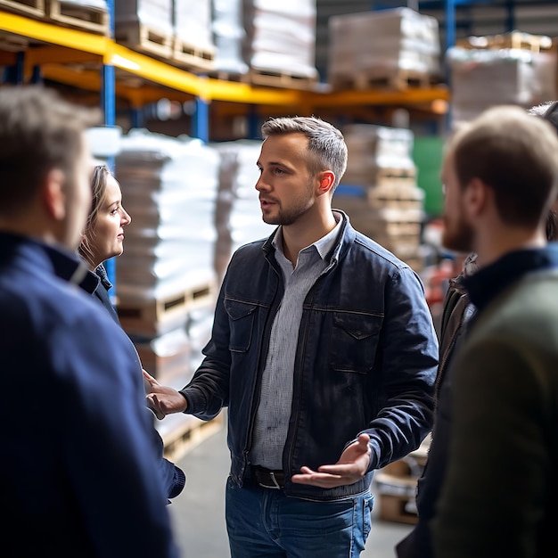 Photo team collaboration in a wellorganized warehouse setting