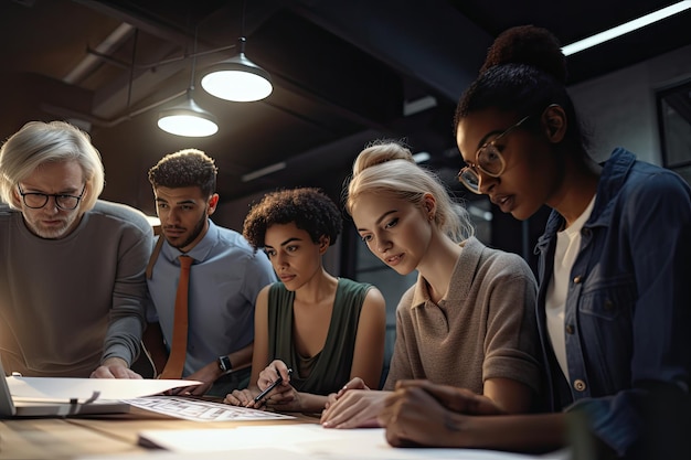 Team of diverse people working together in collaborative workspace created with generative ai